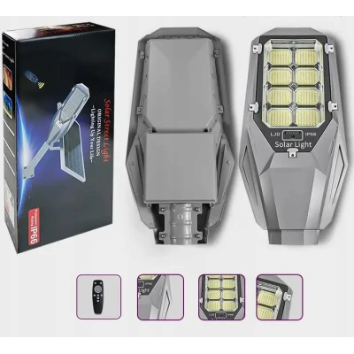 Lampa solara stradala putere 600W cu 8 casete negru gri cu telecomanda