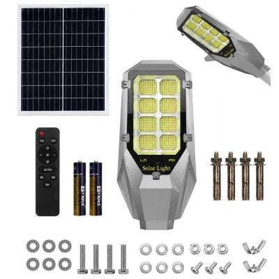 Lampa solara stradala putere 600W cu 8 casete negru gri cu telecomanda