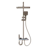 Set coloana de dus Aquatoria Mona C86 cu 4 moduri pulverizare termostat, LED Display fara Conectare Electrica Inox / Alama Gun Gray 81 16