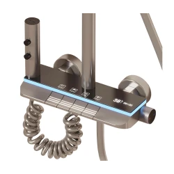 Set coloana de dus Aquatoria Mona C86 cu 4 moduri pulverizare termostat, LED Display fara Conectare Electrica Inox / Alama Gun Gray 81 16