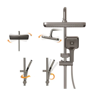 Set coloana de dus Aquatoria Mona C86 cu 4 moduri pulverizare termostat, LED Display fara Conectare Electrica Inox / Alama Gun Gray 81 16