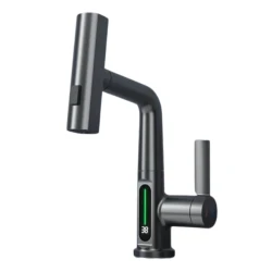 Baterie baie/bucatarie cu display temperatura curgere tip cascada jet sau spray dus extractibil