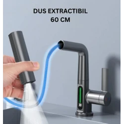 Baterie baie/bucatarie cu display temperatura curgere tip cascada jet sau spray dus extractibil