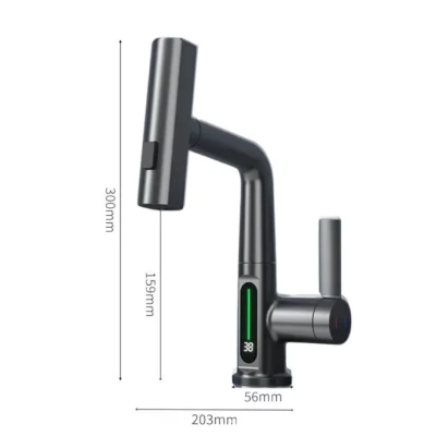 Baterie baie/bucatarie cu display temperatura curgere tip cascada jet sau spray dus extractibil