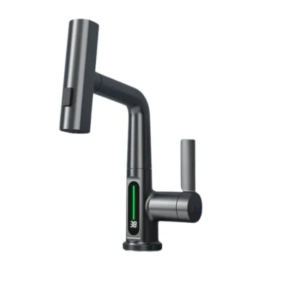 Baterie baie/bucatarie cu display temperatura curgere tip cascada jet sau spray dus extractibil