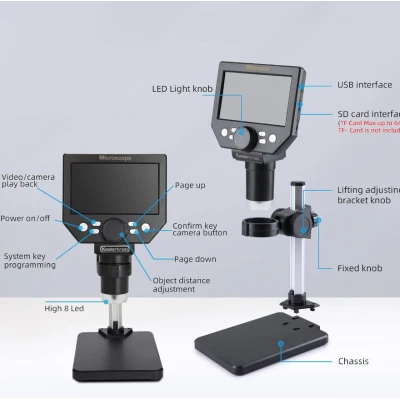 Microscop digital LCD 4.3 inch HD 8MP zoom 1 la 1000X cu 8 LED baterie reincarcabila