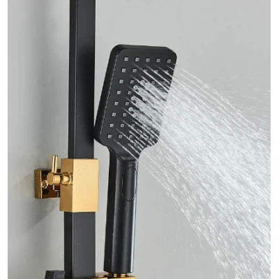 Coloana de Dus Termostatica Premium NEGRU si AURIU cu Afisaj Digital LED cadru dreptunghiular 28x19 cm Cod 104 64