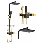 Coloana de Dus Termostatica Premium NEGRU si AURIU cu Afisaj Digital LED cadru dreptunghiular 28x19 cm Cod 104 64