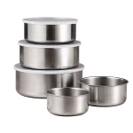 Set 5 caserole din Inox prevazute cu capace din plastic transparent
