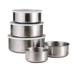 Set 5 caserole din Inox prevazute cu capace din plastic transparent
