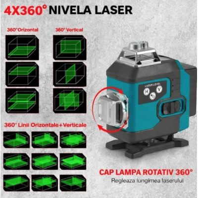 Trusa Nivela laser 4D cu 16 linii raza 25 metri telecomanda si trepied reglabil