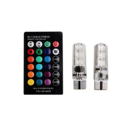 Set 2 Becuri T10 LED 12v RGB Cu Telecomanda Auto RU