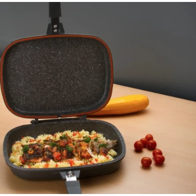 Tigaie Grill Dubla 32 cm  Garnitura Silicon   Maner Magnetic