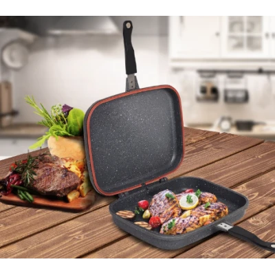 Tigaie Grill Dubla 32 cm  Garnitura Silicon   Maner Magnetic