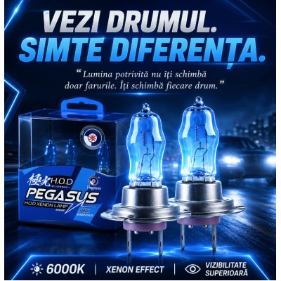 Set 2 becuri Pegasus H7 Xenon EFFECT halogen putere 100W 1500 lumeni temperatura 6000K 