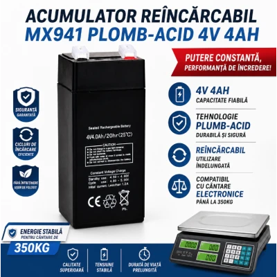 Acumulator Reincarcabil MX941 Plumb Acid 4V 4Ah pentru Cantar Electronic de 350kg