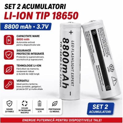 Set 2 Acumulatori ALBI Li-Ion Tip 18650 8800 mAh 3.7V terminal cu varf