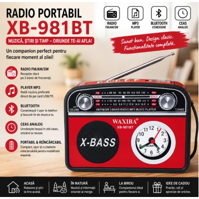 Radio Portabil XB 981BT MP3 cu Ceas 