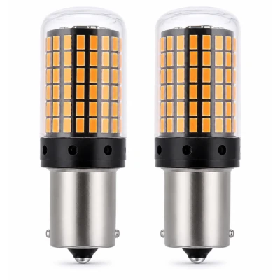 Set 2 Becuri LED semnalizare ORANGE soclu Pw 180 grade LED 1156 led 144 SMD PW21