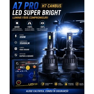 Becuri cu Led H7, Canbus, A7PRO, 350W, 6000K, 35000 lm