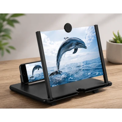 Lupa telefon 12" din PLASTIC  / Ecran de marire a telefonului / Ecran 3D Suport pliabil NEGRU