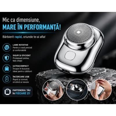 MINI Aparat de ras electric portabil cu lame rotative argintiu