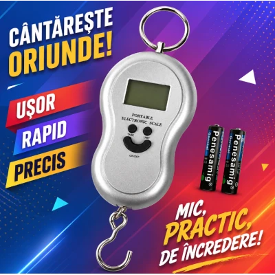 Cantar electronic portabil 40 Kg cu carlig si afisaj digital baterii Incluse colorat  MX939