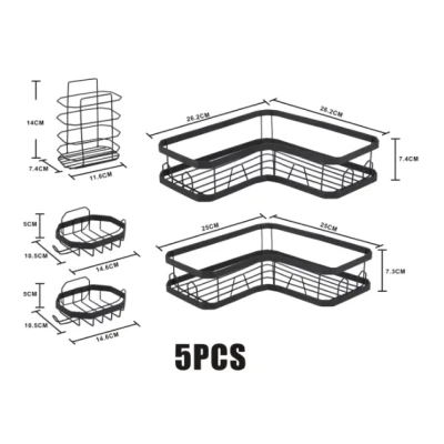 Set 5 Organizatoare pentru baie de colt montare fara gaurire Autoadezive 