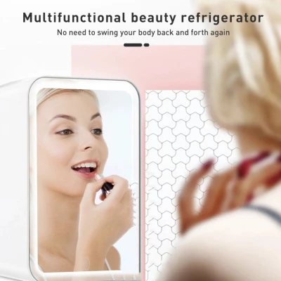 Mini frigider pentru cosmetice 12V 220V capacitate 5L Functie de Incalzire/Racire cu Oglinda LED