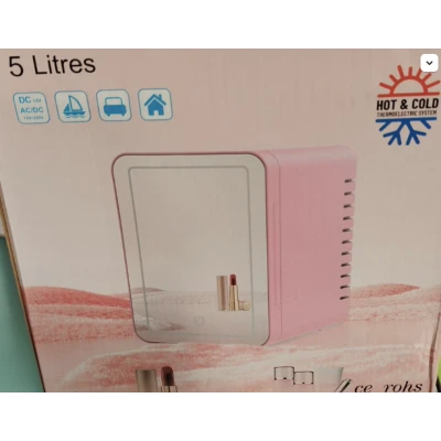 Mini frigider pentru cosmetice 12V 220V capacitate 5L Functie de Incalzire/Racire cu Oglinda LED