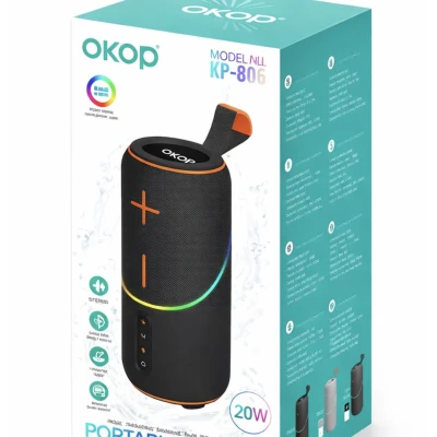 Boxa portabila bluetooth OKOP KP 806 RGB de 20W Bas puternic sunet la 360