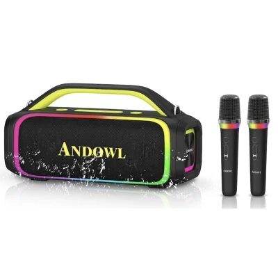 Boxa wireless Bluetooth cu 2 microfoane si iluminare RGB Andowl Q YX64