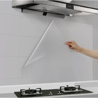 Set 2 Folii de protectie transparente pentru bucatarie autocolanta rezistenta la temperaturi mari 60x300cm
