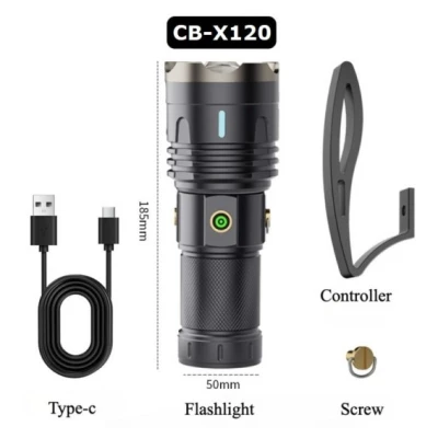 Lanterna de mana LED CB X120 de 30W USB Acumulator 26650 Power Bank Raza pana la 3000m