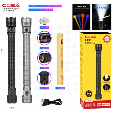 Lanterna LED Profesionala COBA CB B203 4 Zoom Telescopic 4 Culori de Lumina 33cm