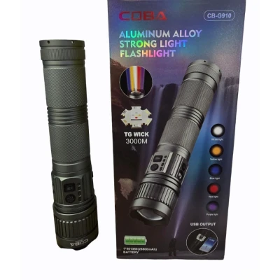 Lanterna LED Profesionala COBA CB G910 Zoom Telescopic 5 culori de lumina corp din aluminiu