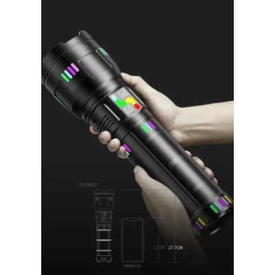 Lanterna LED COBA CB W518 de 3000m raza zoom telescopic power bank afisaj digital corp din aluminiu