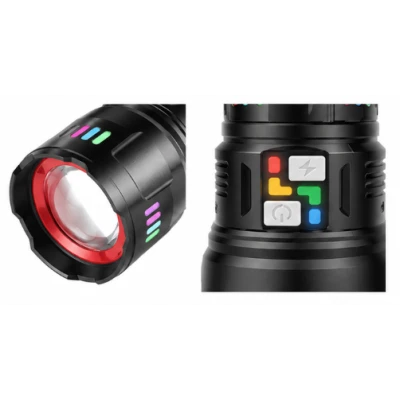 Lanterna LED COBA CB W518 de 3000m raza zoom telescopic power bank afisaj digital corp din aluminiu