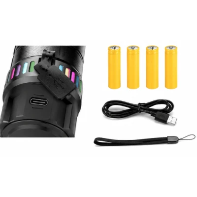 Lanterna LED COBA CB W518 de 3000m raza zoom telescopic power bank afisaj digital corp din aluminiu