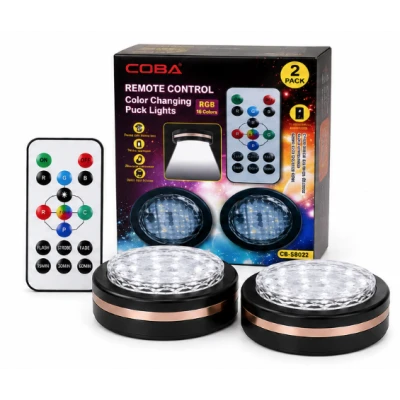 Set 2 Lampi LED RGB COBA CB S8022 cu telecomanda 16 Culori 300 Lumeni Iluminare Wireless temporizator montare adeziva