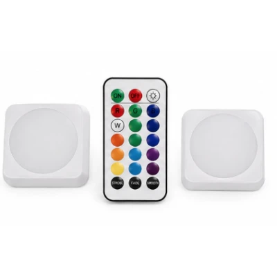Set 2 Lampi LED RGB COBA CB S8023 cu telecomanda 16 Culori 300 Lumeni iluminare wireless montare adeziva