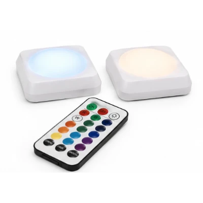 Set 2 Lampi LED RGB COBA CB S8023 cu telecomanda 16 Culori 300 Lumeni iluminare wireless montare adeziva