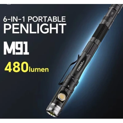 Lanterna multifunctionala YEMAO YM M91 reincarcabila 6 in 1 de 480 lm tip Stilou cu surubelnita spargator Geam