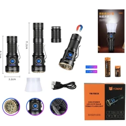 Lanterna de mana YEMAO YM F883X de 3000 lm Display Digital Zoom Telescopic Magnet