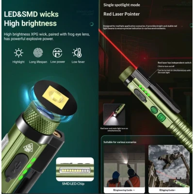 Lanterna multifunctionala YM M46 LED XPG + 11 LED SMD Laser Rosu Magnet