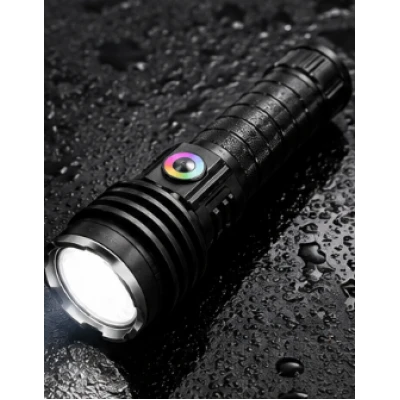Lanterna de mana LED YEMAO YM G236 TG de 50W cu Zoom Reglabil RGB USB Corp Metalic