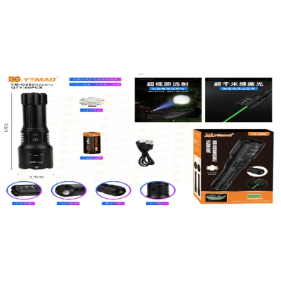 Lanterna de mana LED YM C282 fascicul puternic Laser Verde zoom reglabil