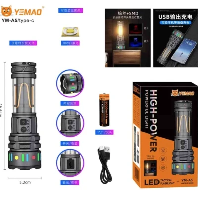 Lanterna LED YEMAO YM A5 TG de 30W cu Zoom Lampa laterala 11 Moduri iluminare