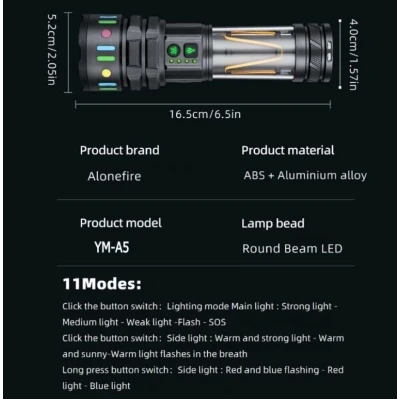 Lanterna LED YEMAO YM A5 TG de 30W cu Zoom Lampa laterala 11 Moduri iluminare