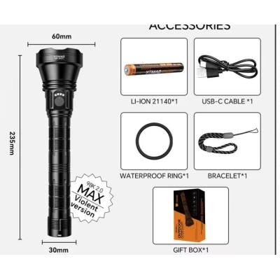 Lanterna de mana profesionala LED YEMAO YM 98K 2 0 de 5200 Lumeni USB Zoom metalica